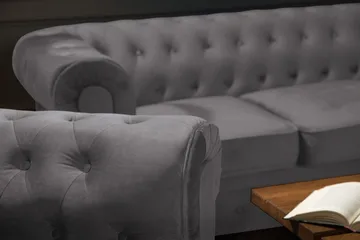 Chesterfield Luksus Sofasæt 3+2 i Fløjl - Mørkegrå - Møbler - Sofaer - Sofagrupper - Chesterfield sofagruppe
