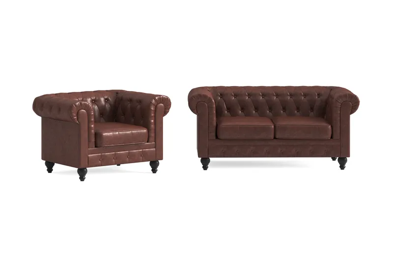 Chesterfield Lyx Sofagruppe 2-pers+Lænestol, Brun