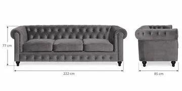Chesterfield Lyx Sofagruppe 3+2+1 i Velour - Grå - Møbler - Sofaer - Sofagrupper - Sofasæt 3+2+1