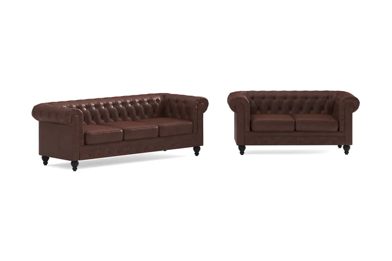 Chesterfield Lyx Sofagruppe 3-pers + 2-pers - Brun - Møbler - Sofaer - Sofagrupper - Chesterfield sofagruppe