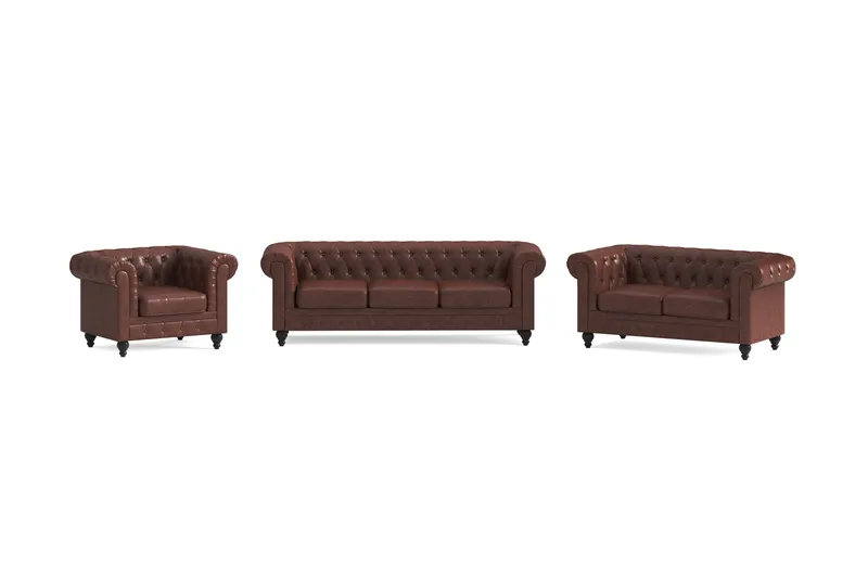 Chesterfield Lyx Sofagruppe 3-pers+2-pers+Lænestol, Brun