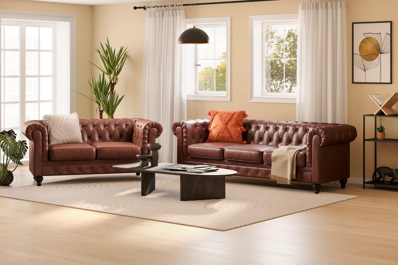 Chesterfield Lyx Sofagruppe 3-pers + 2-pers - Brun - Møbler - Sofaer - Sofagrupper - Chesterfield sofagruppe