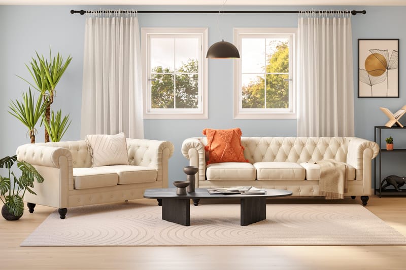 Chesterfield Lyx Sofagruppe 3-pers + 2-pers - Beige - Møbler - Sofaer - Sofagrupper - Chesterfield sofagruppe