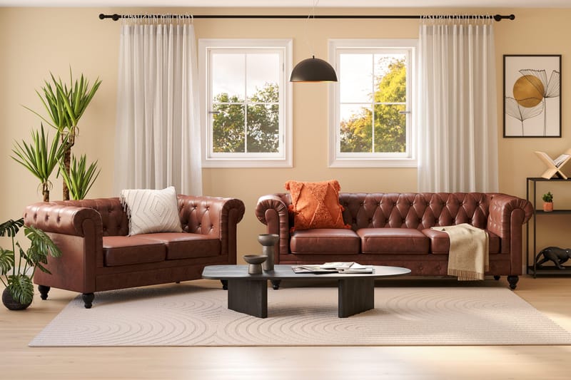 Chesterfield Lyx Sofagruppe 3-pers + 2-pers - Brun - Møbler - Sofaer - Sofagrupper - Chesterfield sofagruppe