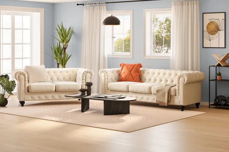 Chesterfield Lyx Sofagruppe 3-pers + 2-pers - Beige - Møbler - Sofaer - Sofagrupper - Chesterfield sofagruppe