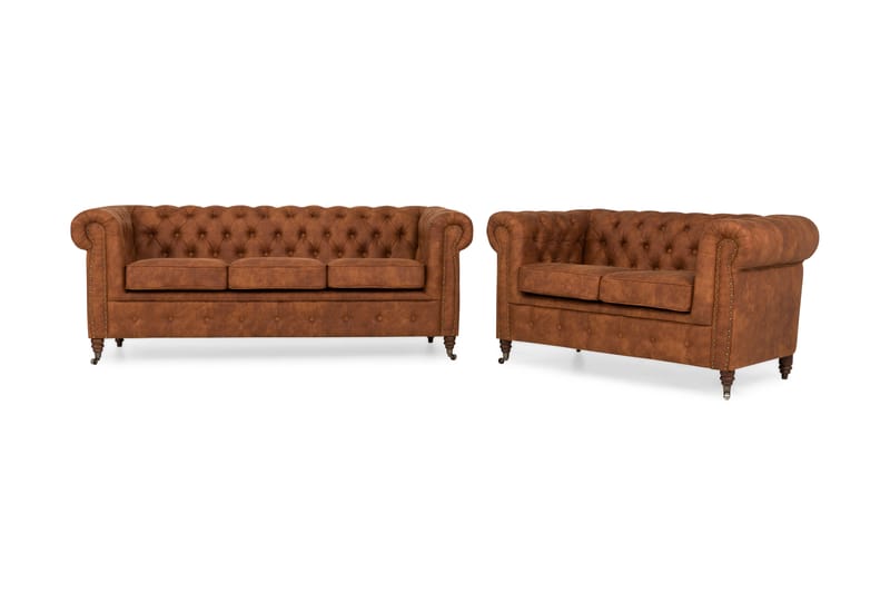 Chesterfield Deluxe Sofagruppe 3-pers+2-pers - Cognac - Chesterfield sofagruppe