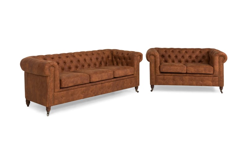 Chesterfield Deluxe Sofagruppe 3-pers+2-pers - Cognac - Chesterfield sofagruppe