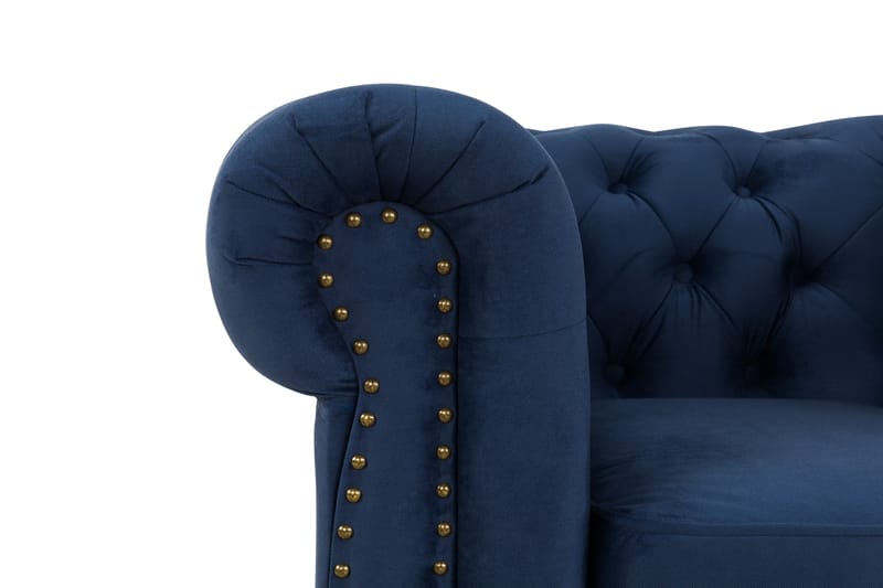 Chesterfield Deluxe Sofagruppe 3-pers+Lænestol+Puf Velour - Petrolblå - Chesterfield sofagruppe