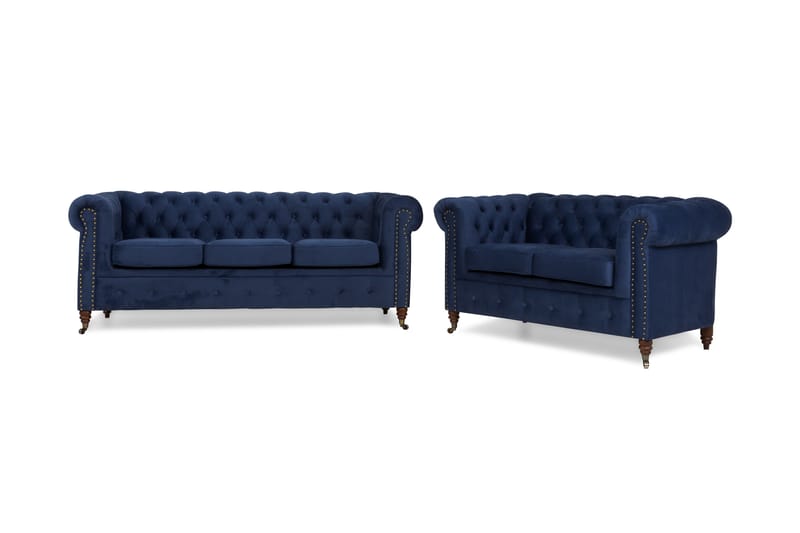 Chesterfield Deluxe Sofagruppe 3-pers+2-pers Velour - Petrolblå - Møbler - Sofaer - Sofagrupper - Chesterfield sofagruppe