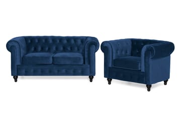 Chesterfield Lyx Sofagruppe 2-personers+Lænestol Velour