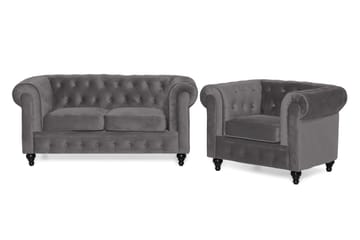 Chesterfield Lyx Sofagruppe 2-pers+Lænestol Velour