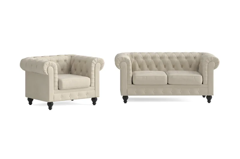 Chesterfield Lyx Sofagruppe 2-pers+Lænestol, Beige