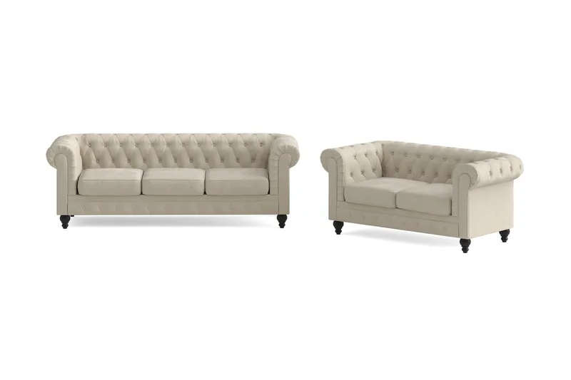 Chesterfield Lyx Sofagruppe 3-pers + 2-pers, Beige