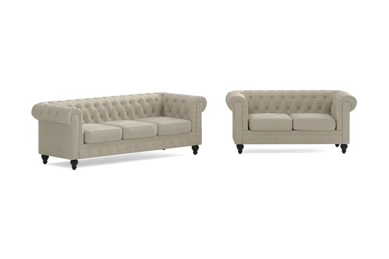 Chesterfield Lyx Sofagruppe 3-pers + 2-pers - Beige - Møbler - Sofaer - Sofagrupper - Chesterfield sofagruppe