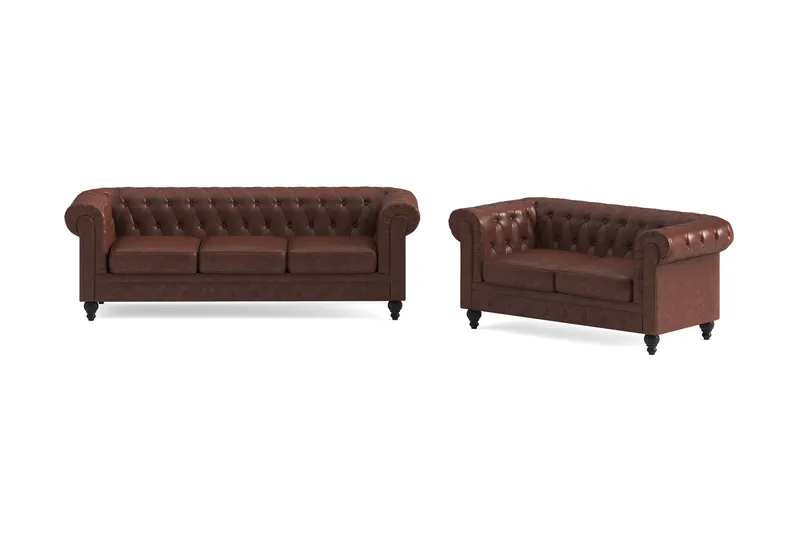 Chesterfield Lyx Sofagruppe 3-pers + 2-pers, Brun