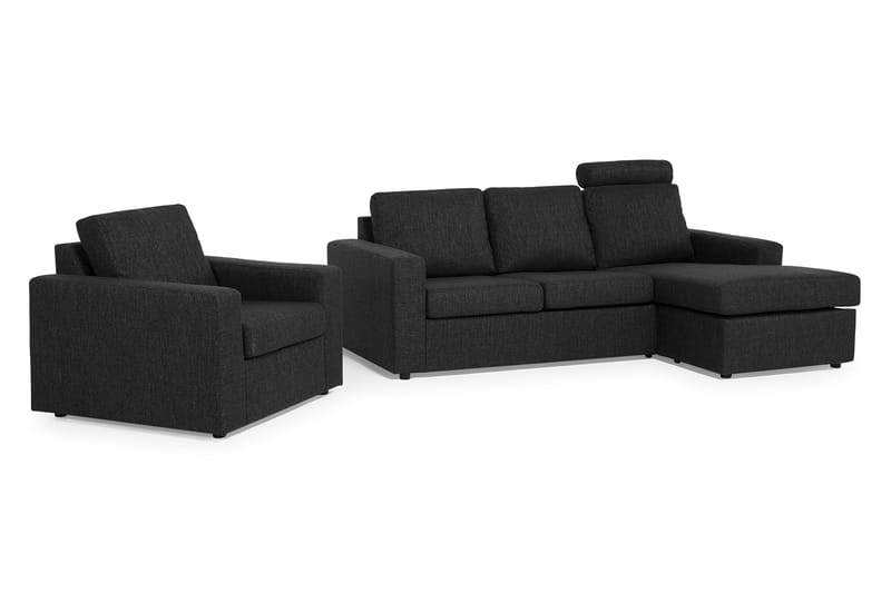 Crazy Sofagruppe 3-personers Vendbar L-formet Chaiselongsofa + Lænestol i Stof - Antracit - Møbler - Sofaer - Sofagrupper