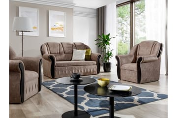 Fica Sofagruppe Sovesofa + 2 Lænestole - Læder/Lysebrun - Møbler - Sofaer - Sofagrupper