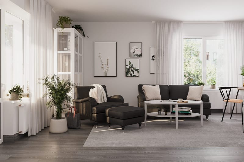 Howard Classic Sofagruppe 2-personers Sofa + Lænestol + Fodskammel i Stof - Mørkegrå - Møbler - Sofaer - Sofagrupper - Howard sofagruppe