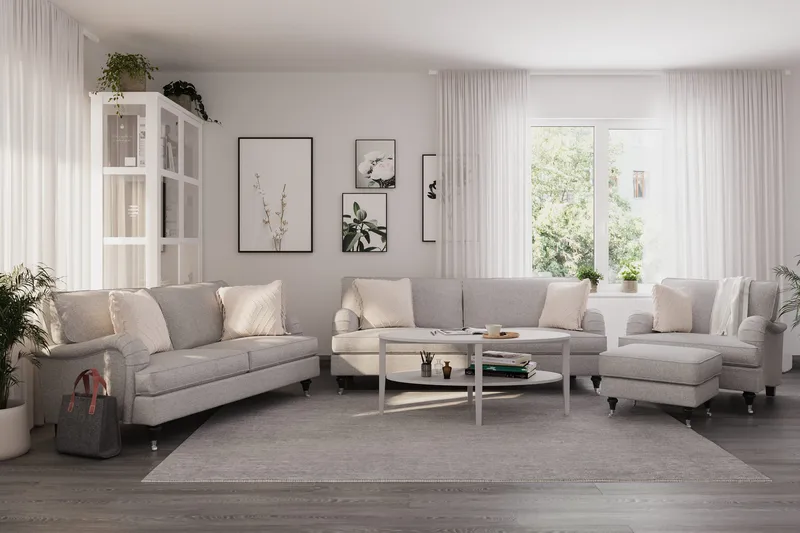Howard Classic Sofagruppe 3-personers + 2-personers Sofa + Lænestol i Stof - Grå - Møbler - Sofaer - Sofagrupper - Howard sofagruppe