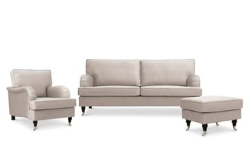 Howard Classic sofagruppe 3-personers sofa og lænestol samt fodskammel i fløjl - Beige - Møbler - Sofaer - Sofagrupper - Howard sofagruppe