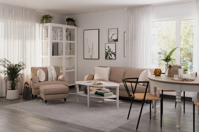 Howard Classic Sofagruppe 3-personers Sofa + Lænestol + Fodskammel i Stof - Mørkebege - Møbler - Sofaer - Sofagrupper - Howard sofagruppe