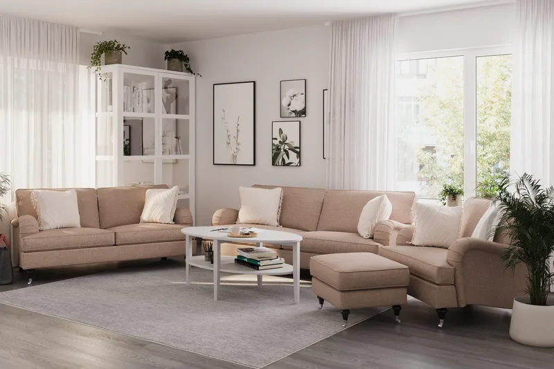 Howard Classic Sofagruppe 3-personers + 2-personers Sofa + Lænestol + Fodskammel i Stof - Mørkebege - Møbler - Sofaer - Sofagrupper - Howard sofagruppe