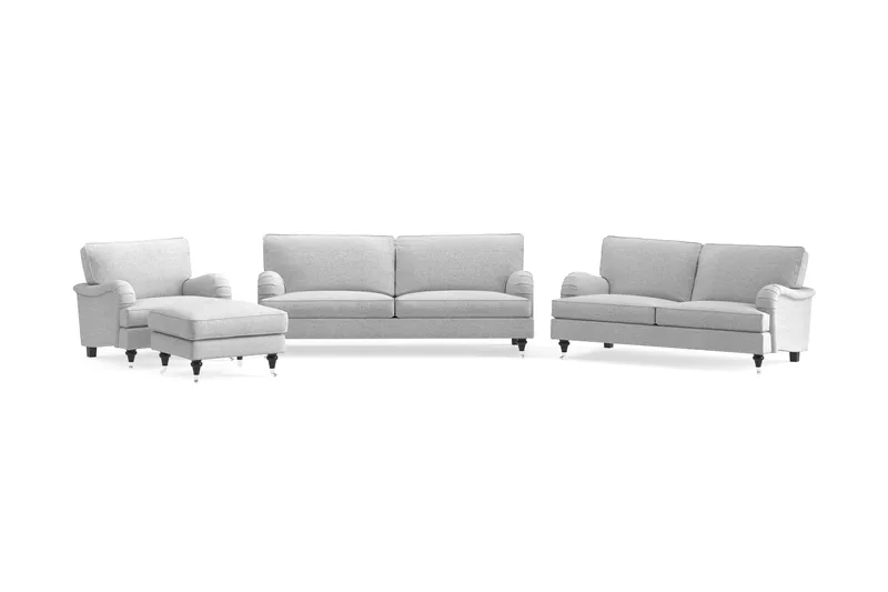 Howard Classic Sofagruppe 3-personers + 2-personers Sofa + Lænestol + Fodskammel i Stof, Grå
