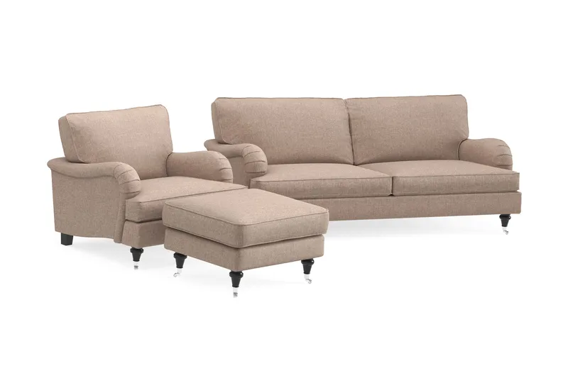 Howard Classic Sofagruppe 3-personers Sofa + Lænestol + Fodskammel i Stof - Mørkebege - Møbler - Sofaer - Sofagrupper - Howard sofagruppe