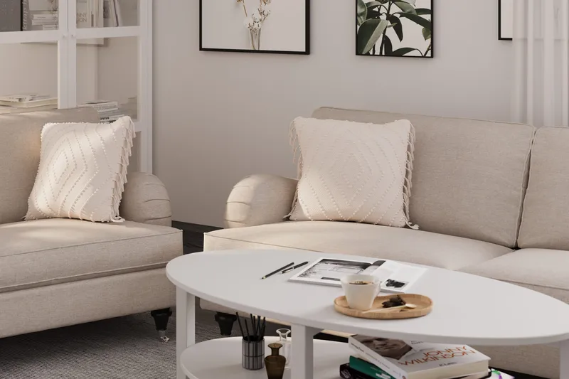 Howard Classic Sofagruppe 3-personers + 2-personers Sofa + Lænestol + Fodskammel i Stof - Beige - Møbler - Sofaer - Sofagrupper - Howard sofagruppe