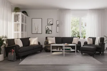 Howard Classic Sofagruppe 3-personers + 2-personers Sofa + Lænestol + Fodskammel i Stof - Mørkegrå - Møbler - Sofaer - Sofagrupper - Howard sofagruppe