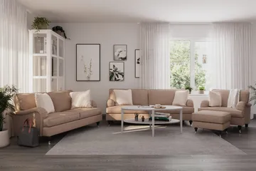 Howard Classic Sofagruppe 3-personers + 2-personers Sofa + Lænestol + Fodskammel i Stof - Mørkebege - Møbler - Sofaer - Sofagrupper - Howard sofagruppe