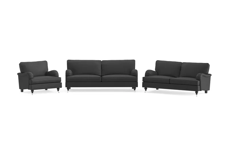 Howard Classic Sofagruppe 3-personers + 2-personers Sofa + Lænestol i Stof, Mørkegrå