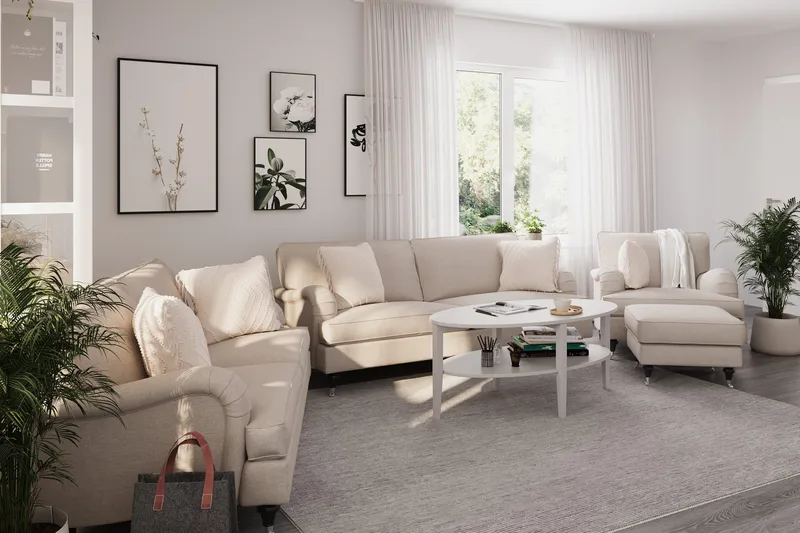 Howard Classic Sofagruppe 3-personers + 2-personers Sofa + Lænestol i Stof - Beige - Møbler - Sofaer - Sofagrupper - Howard sofagruppe