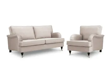 Howard Classic sofagruppe 3-personers sofa og lænestol i fløjl - Beige - Møbler - Sofaer - Sofagrupper - Howard sofagruppe