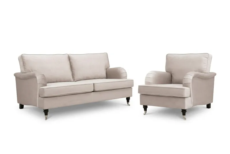 Howard Classic sofagruppe 3-personers sofa og lænestol i fløjl - Beige - Møbler - Sofaer - Sofagrupper - Howard sofagruppe