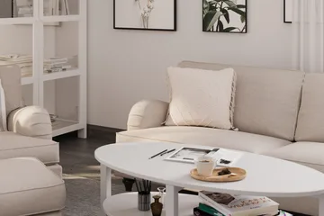 Howard Classic Sofagruppe 3-personers Sofa + Lænestol + Fodskammel i Stof - Beige - Møbler - Sofaer - Sofagrupper - Howard sofagruppe