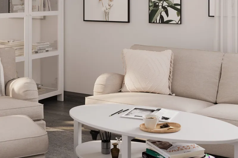 Howard Classic Sofagruppe 3-personers Sofa + Lænestol + Fodskammel i Stof - Beige - Møbler - Sofaer - Sofagrupper - Howard sofagruppe