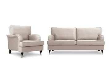 Howard Classic sofagruppe 3-personers sofa og lænestol i fløjl - Beige - Møbler - Sofaer - Sofagrupper - Howard sofagruppe