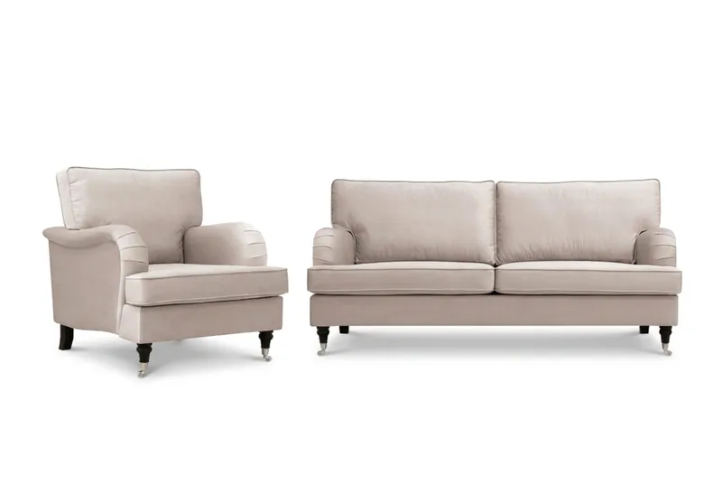 Howard Classic sofagruppe 3-personers sofa og lænestol i fløjl, Beige