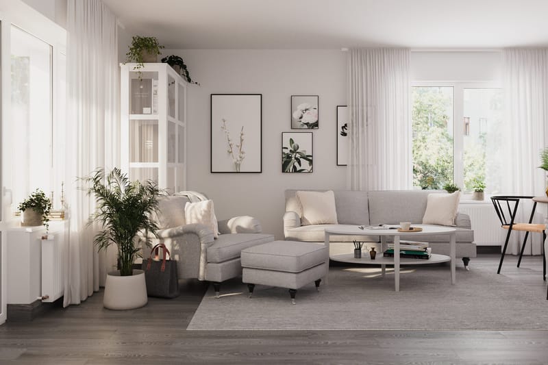 Howard Classic Sofagruppe 3-personers Sofa + Lænestol + Fodskammel i Stof - Grå - Møbler - Sofaer - Sofagrupper - Howard sofagruppe