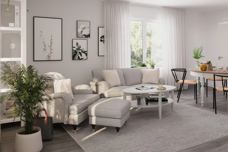 Howard Classic sofagruppe med 2-personers sofa + lænestol i stof - Grå - Møbler - Sofaer - Sofagrupper - Howard sofagruppe