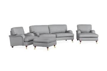 Howard Lyx Sofagruppe 3-personers Svunget Sofa + Chaiselongstol + Lænestol + Fodskammel i Stof - Lysegrå - Møbler - Sofaer - Sofagrupper - Howard sofagruppe