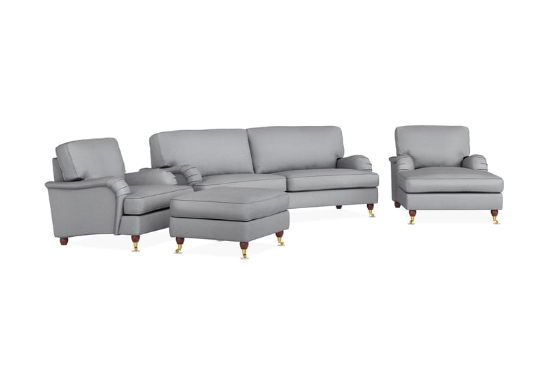Howard Lyx Sofagruppe 3-personers Svunget Sofa + Chaiselongstol + Lænestol + Fodskammel i Stof - Lysegrå - Møbler - Sofaer - Sofagrupper - Howard sofagruppe