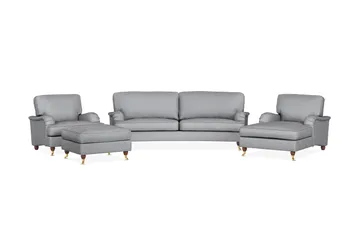 Howard Lyx Sofagruppe 3-personers Svunget Sofa + Chaiselongstol + Lænestol + Fodskammel i Stof - Lysegrå - Møbler - Sofaer - Sofagrupper - Howard sofagruppe