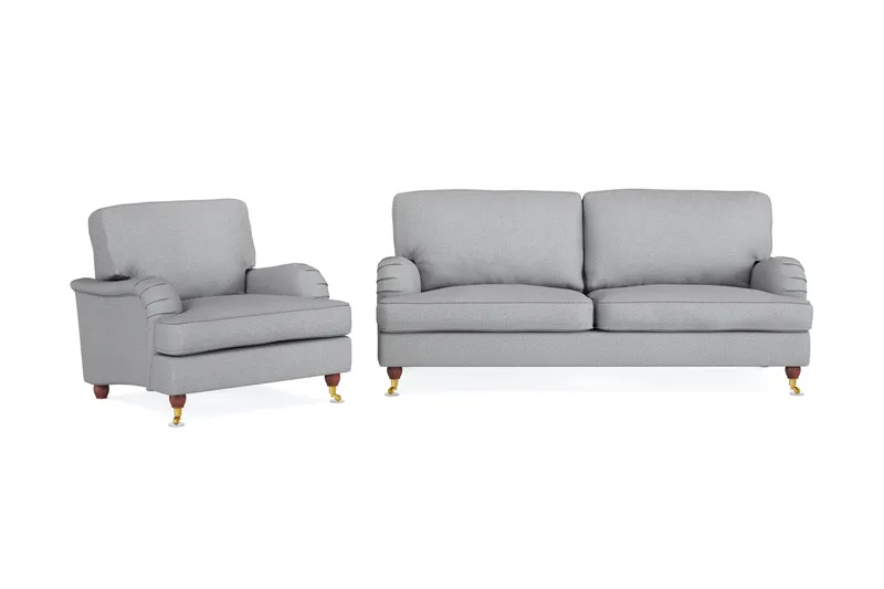 Howard Lyx Sofagruppe 3-personers Sofa + Lænestol i Stof, Lysegrå