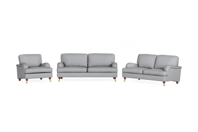 Howard Lyx Sofagruppe 3-personers + 2-personers Sofa + Lænestol i Stof, Lysegrå