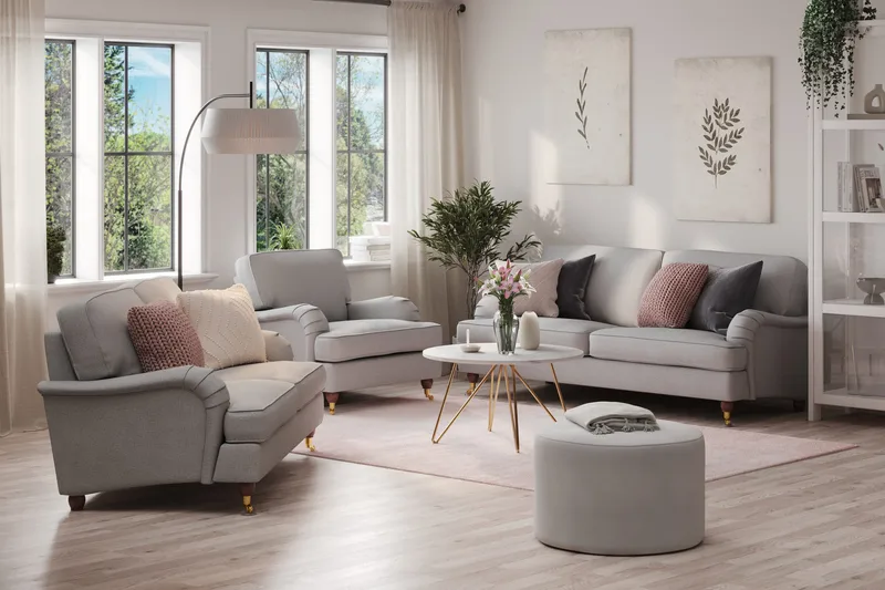 Howard Lyx Sofagruppe 3-personers + 2-personers Sofa + Lænestol i Stof - Lysegrå - Møbler - Sofaer - Sofagrupper - Sofasæt 3+2+1