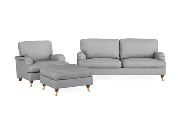 Howard Lyx Sofagruppe 3-personers Sofa + Lænestol + Fodskammel i Stof - Lysegrå - Møbler - Sofaer - Sofagrupper - Howard sofagruppe