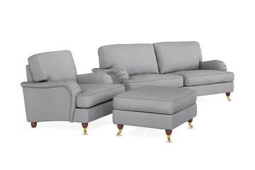 Howard Lyx Sofagruppe 3-personers Sofa + Lænestol + Fodskammel i Stof - Lysegrå - Møbler - Sofaer - Sofagrupper - Howard sofagruppe