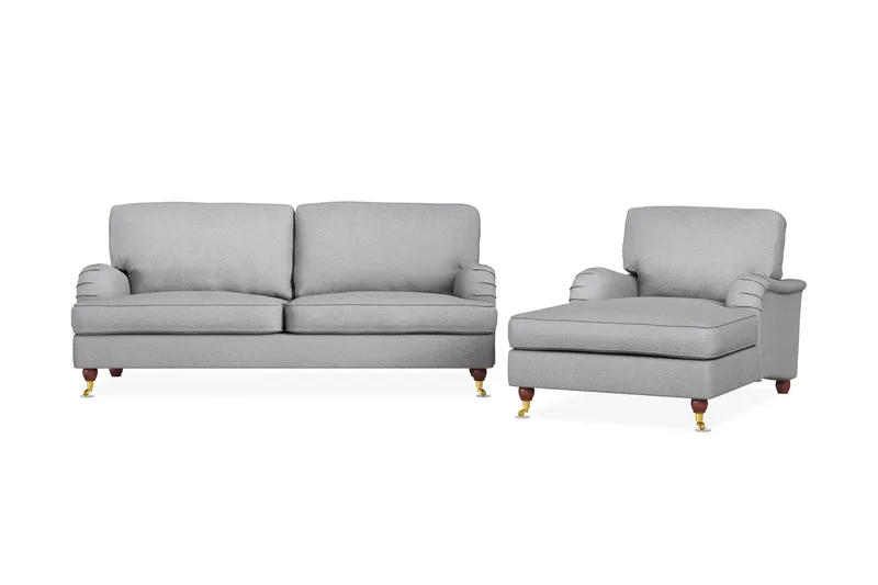 Howard Lyx Sofagruppe 3-personers Sofa + Chaiselongstol i Stof, Lysegrå